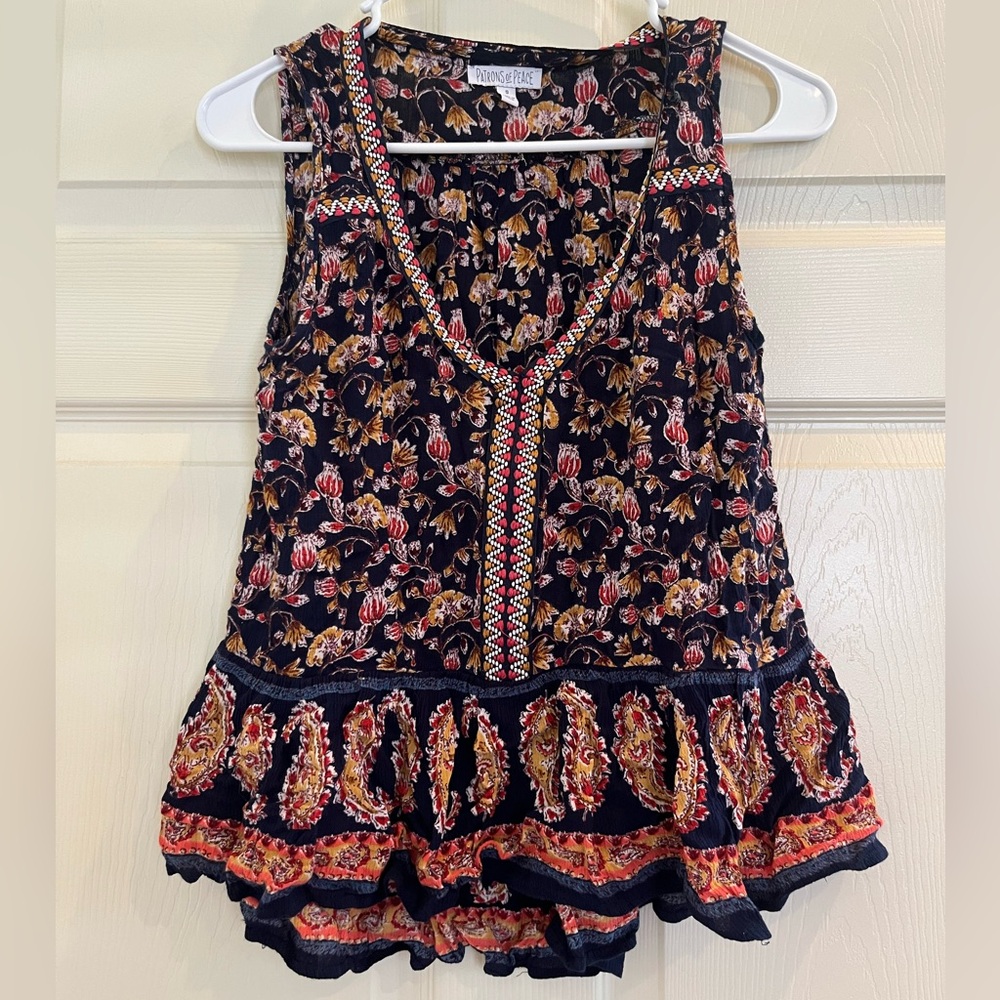 PATRONS OF PEACE Bohemian Floral Sleeveless Top